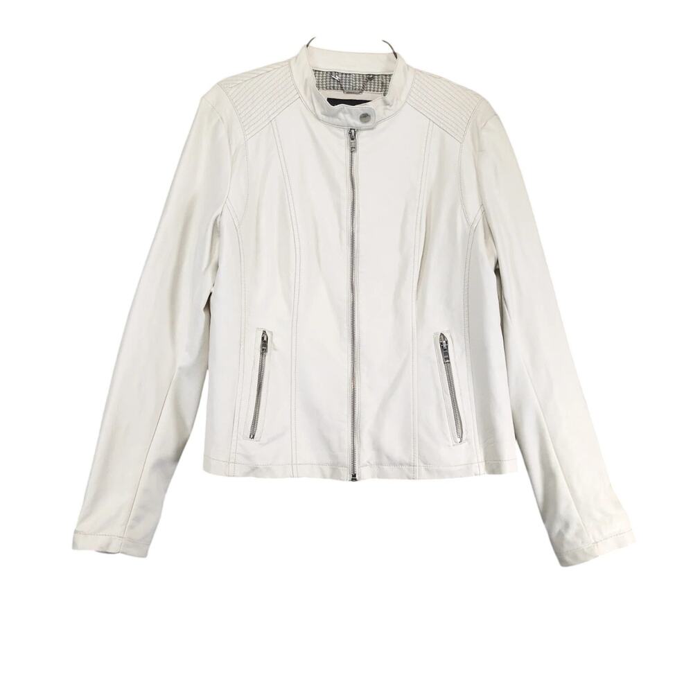 Black Rivet Faux Leather Jacket Womens L Beige Moto‎ Zip Wilsons $180 NWT Edgy